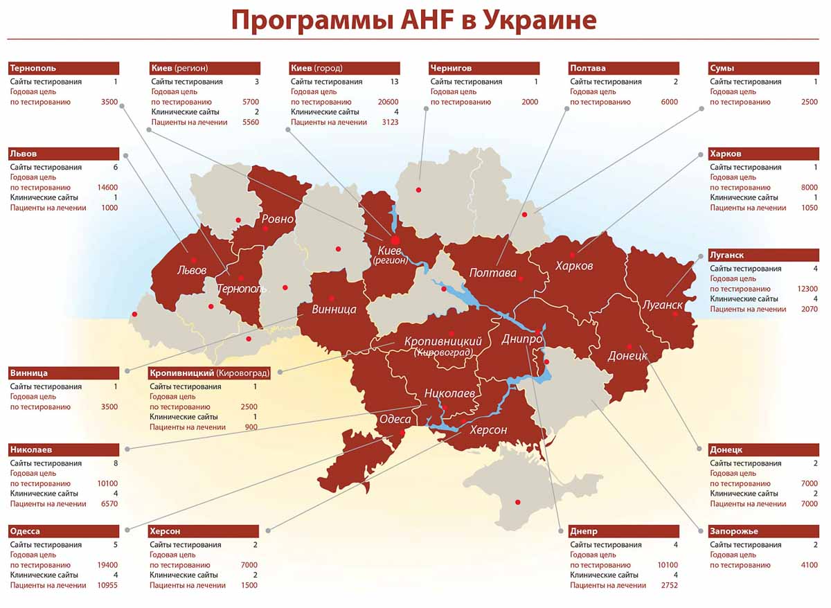 Иллюстрированная карта с некоторыми украинскими пунктами сдачи анализов на ВИЧ