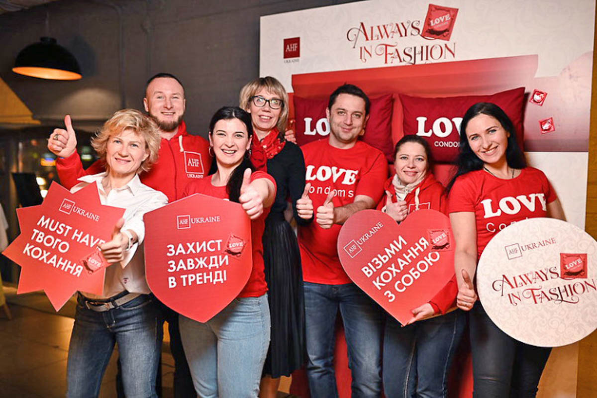 AHF Ukraine supporting HIV testing and prevention with condom promotion at a party
